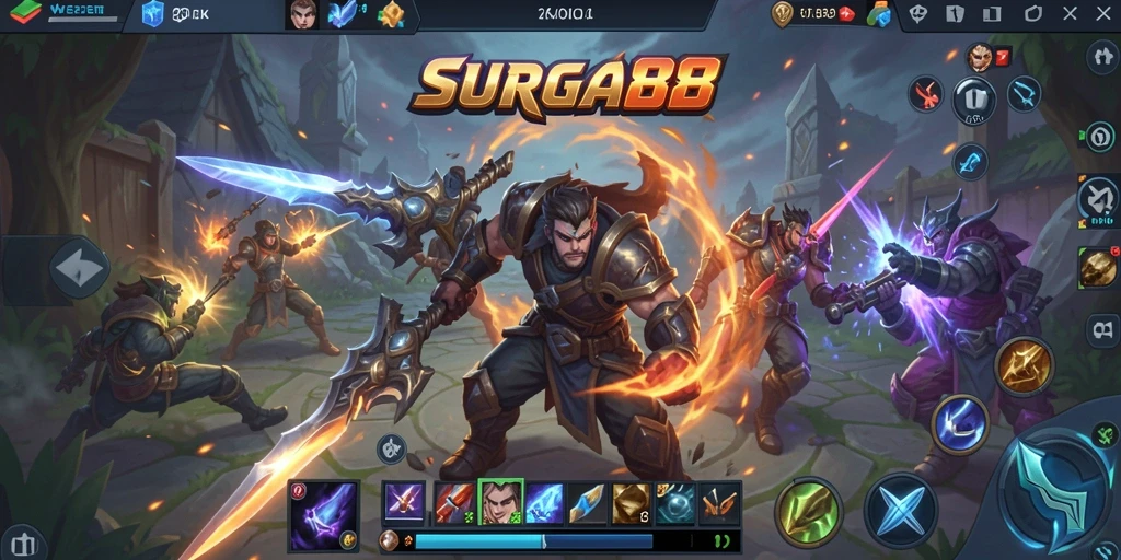Tampilan seru gameplay SURGA88 dalam pertarungan MOBA.
